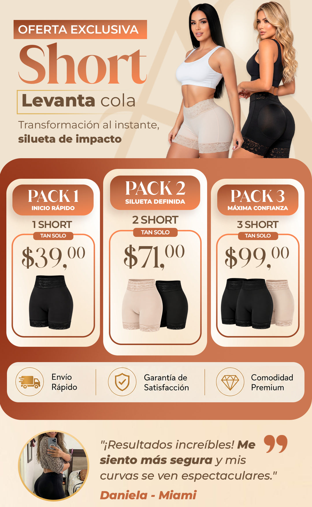 Oferta Short Levanta Cola - packs